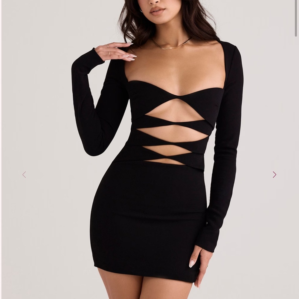 House of CB Elize Black Long Sleeve Cut-Out Dress